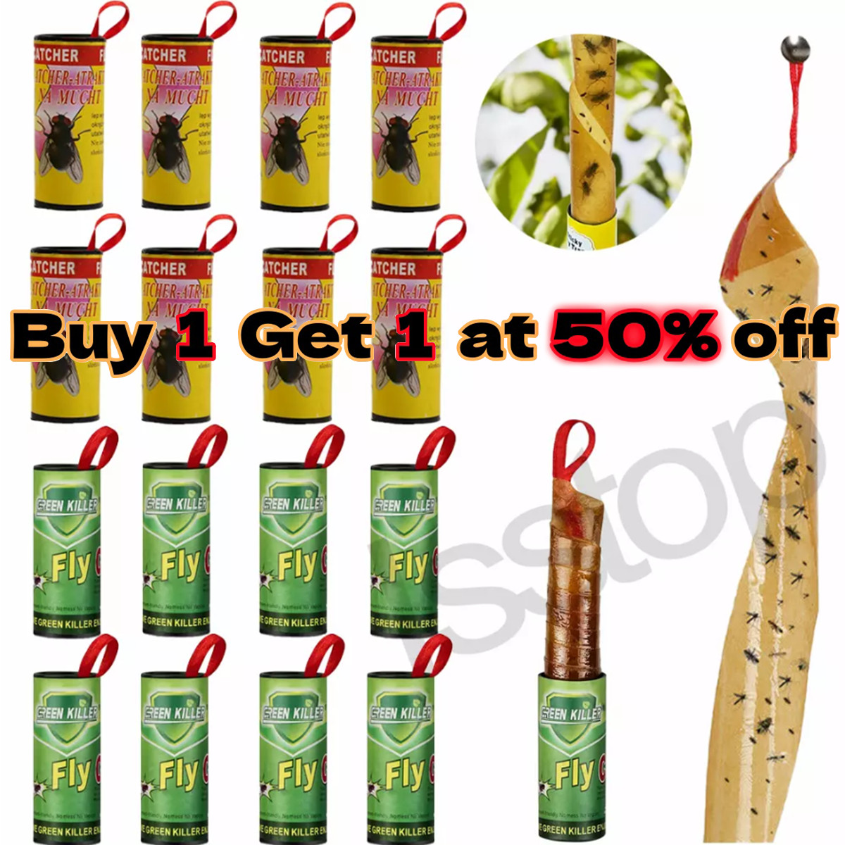 Indoor & Outdoor Fly Strips Tape - 16 Rolls