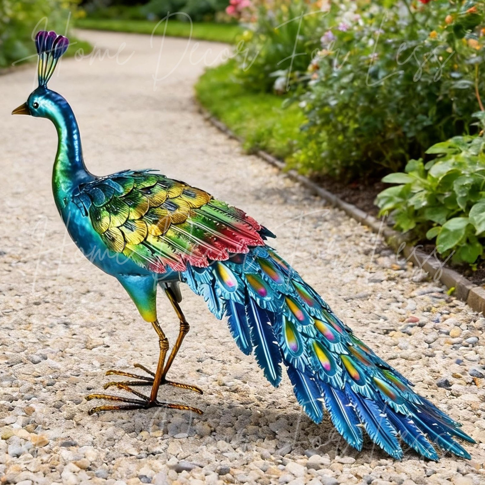 Colorful Metal Peacock Garden Statue Outdoor Decor