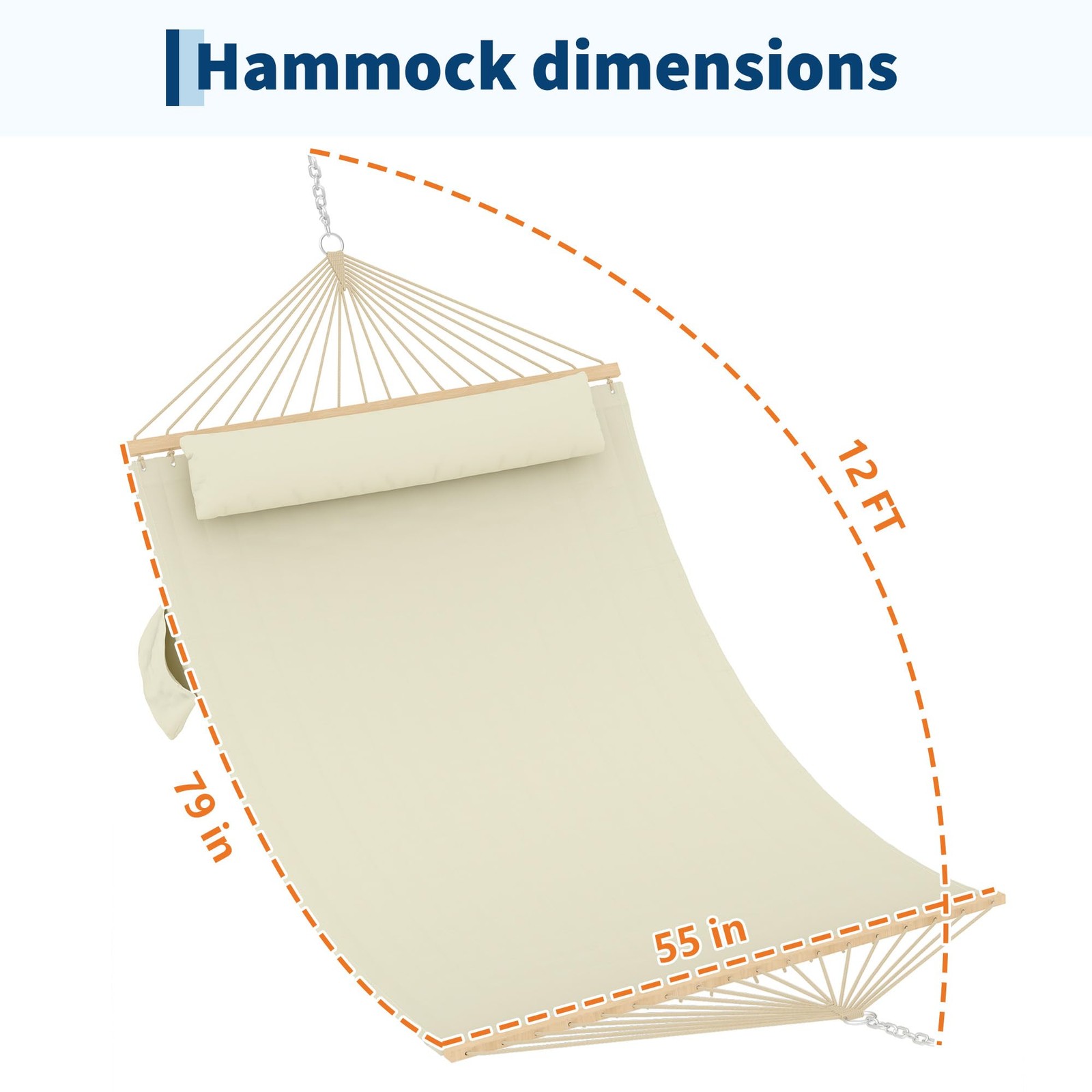 Double Quilted Hammock for Two with Spreader Bar & Detachabl...