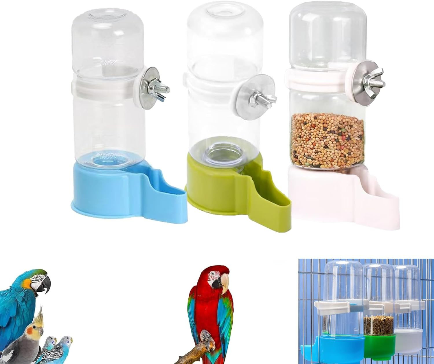 Bird Cage Water Dispenser, 3 Pcs Hanging Bird Water Feeder f...