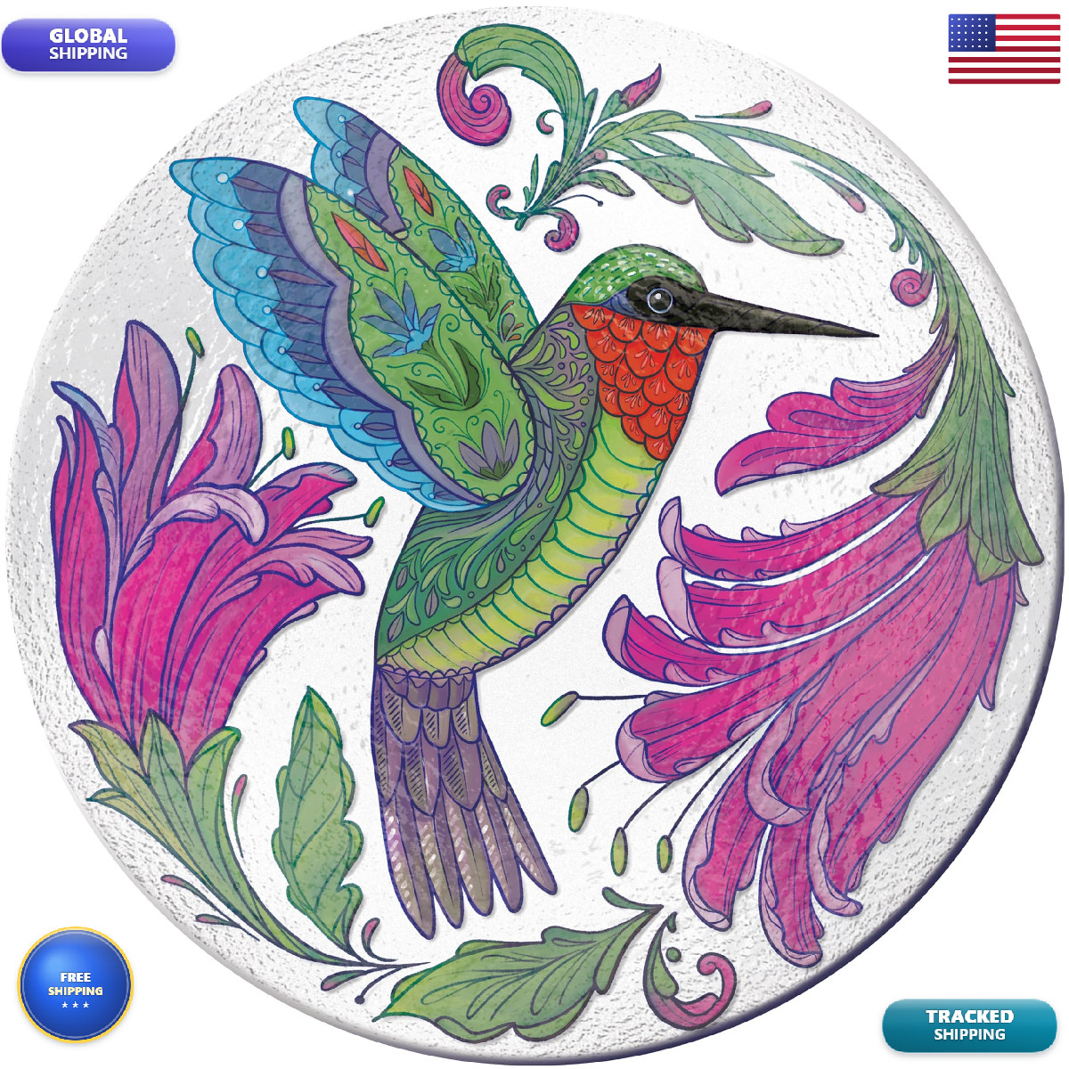 Evergreen Garden 18 Inch Glass Bird Bath Bowl, Painted Wild...