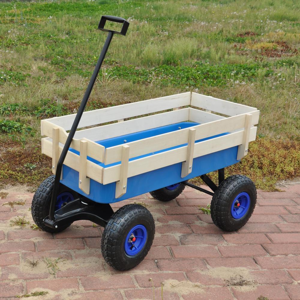 Outdoor All-Terrain Pulling Wagon for Kids with Wood Railing...