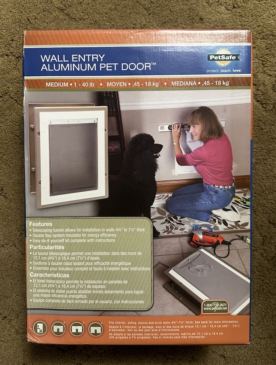 PetSafe Wall Entry Aluminum Pet Door (Medium, 1-40lbs)