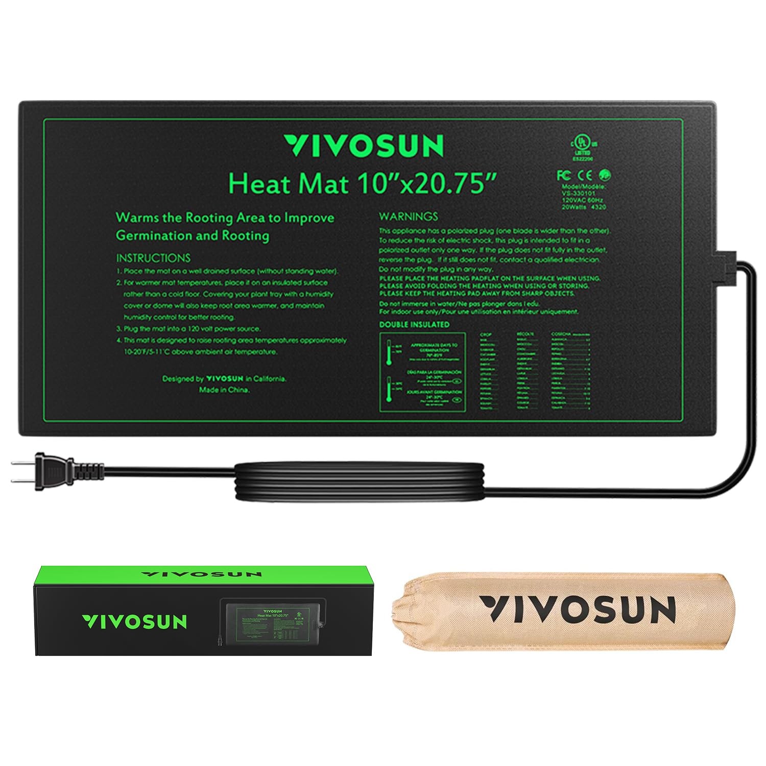 Vivosun Durable Waterproof Seedling Heat Mat - 10" x 20.75"...