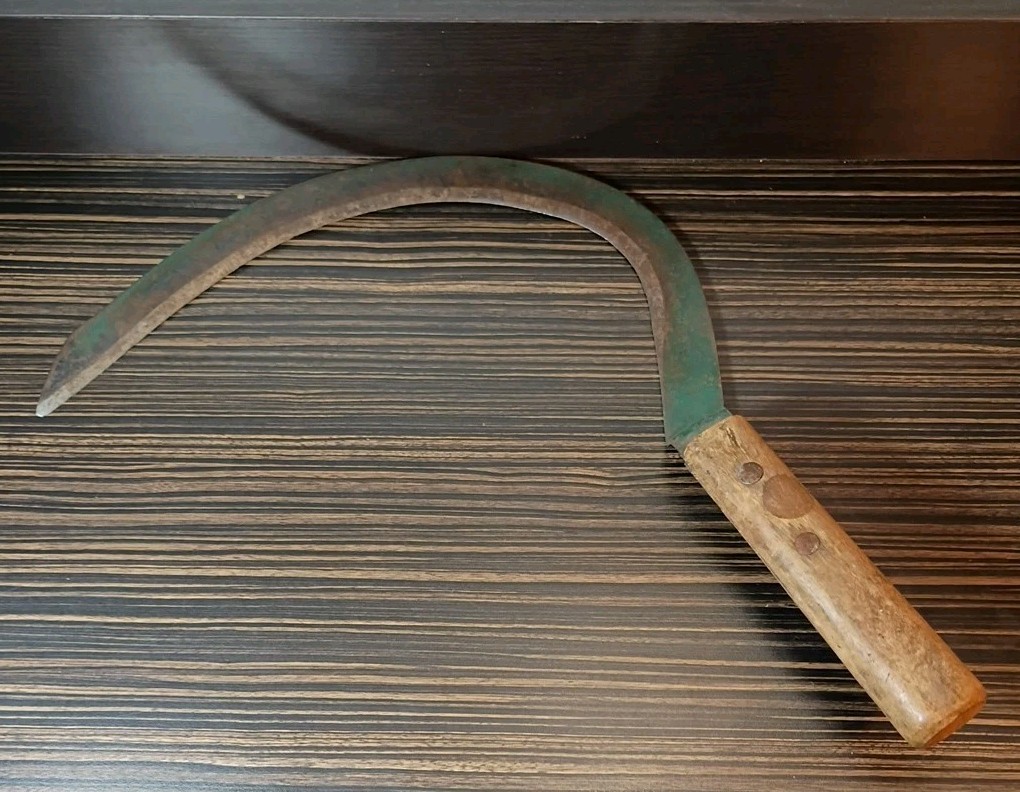 Vintage Wooden Handled Sickle Mower Tool