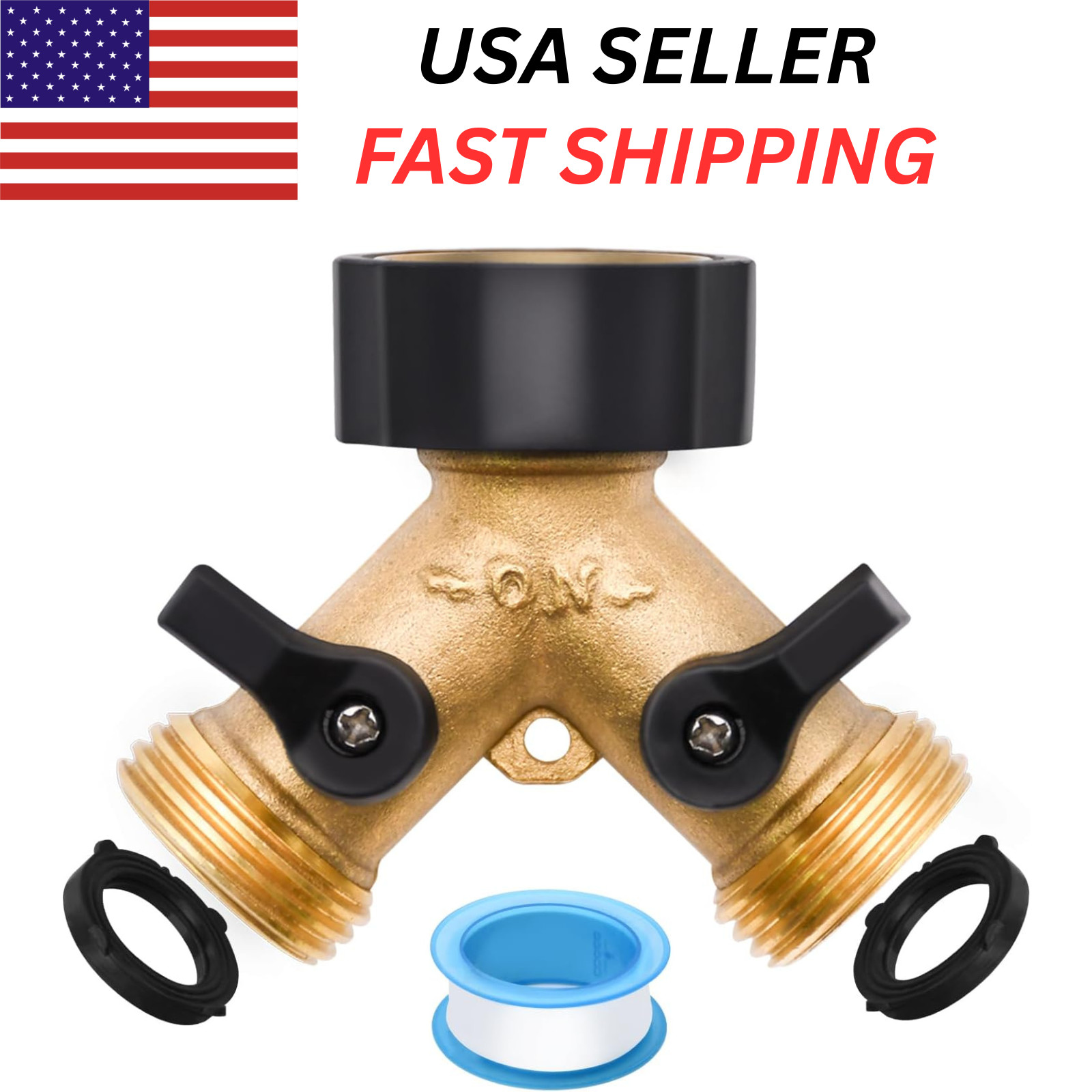 Garden Hose Splitter Connector 3/4" Heavy Duty Brass 2-Valve...
