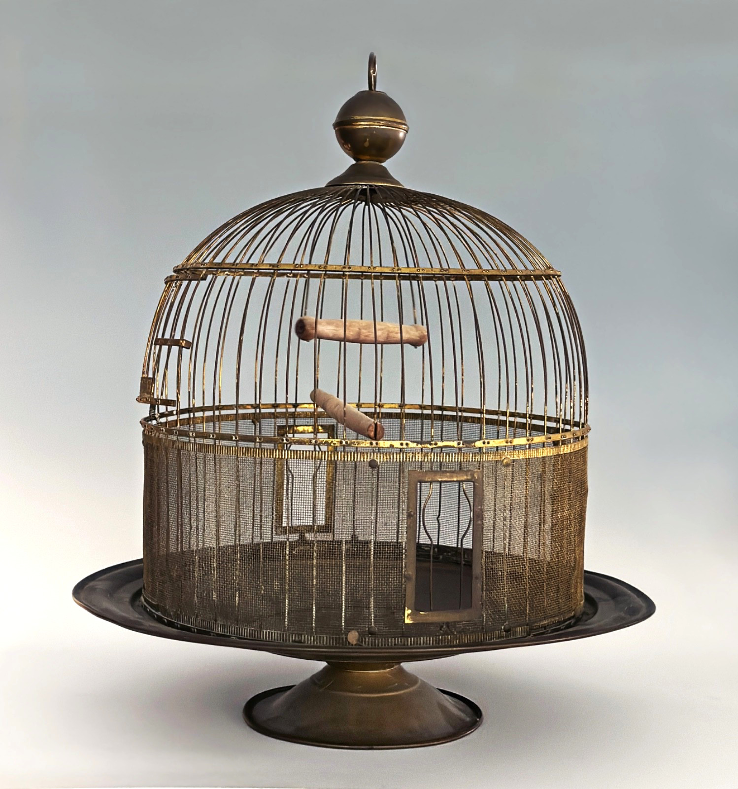 Hendryx Brass Bird Cage — Beehive Dome Tabletop Pedestal Wit...