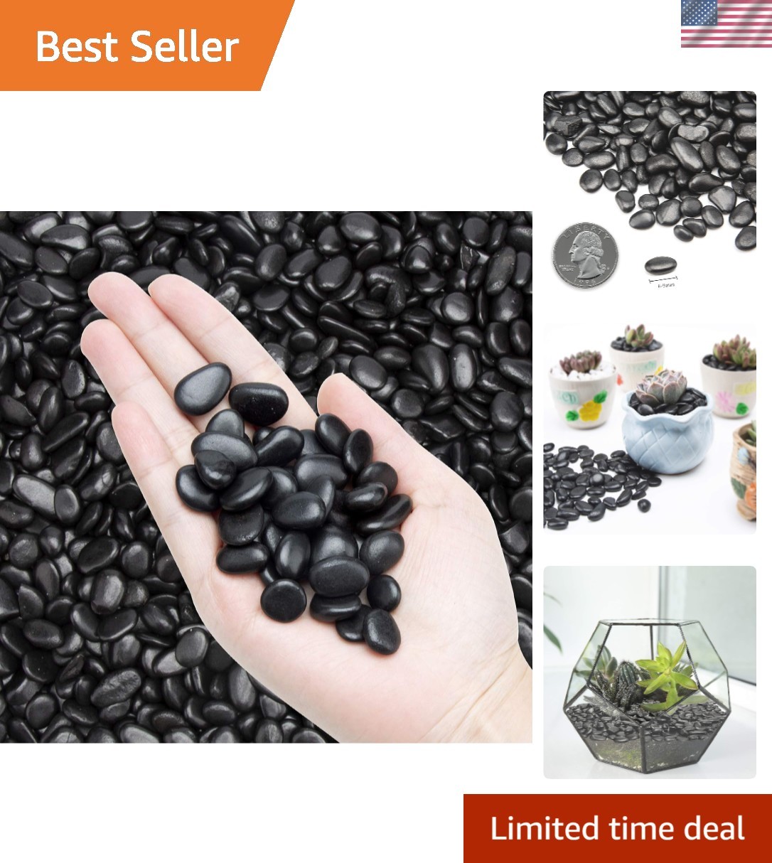 Black Small Decorative Pebbles - Natural Polished River Rock...