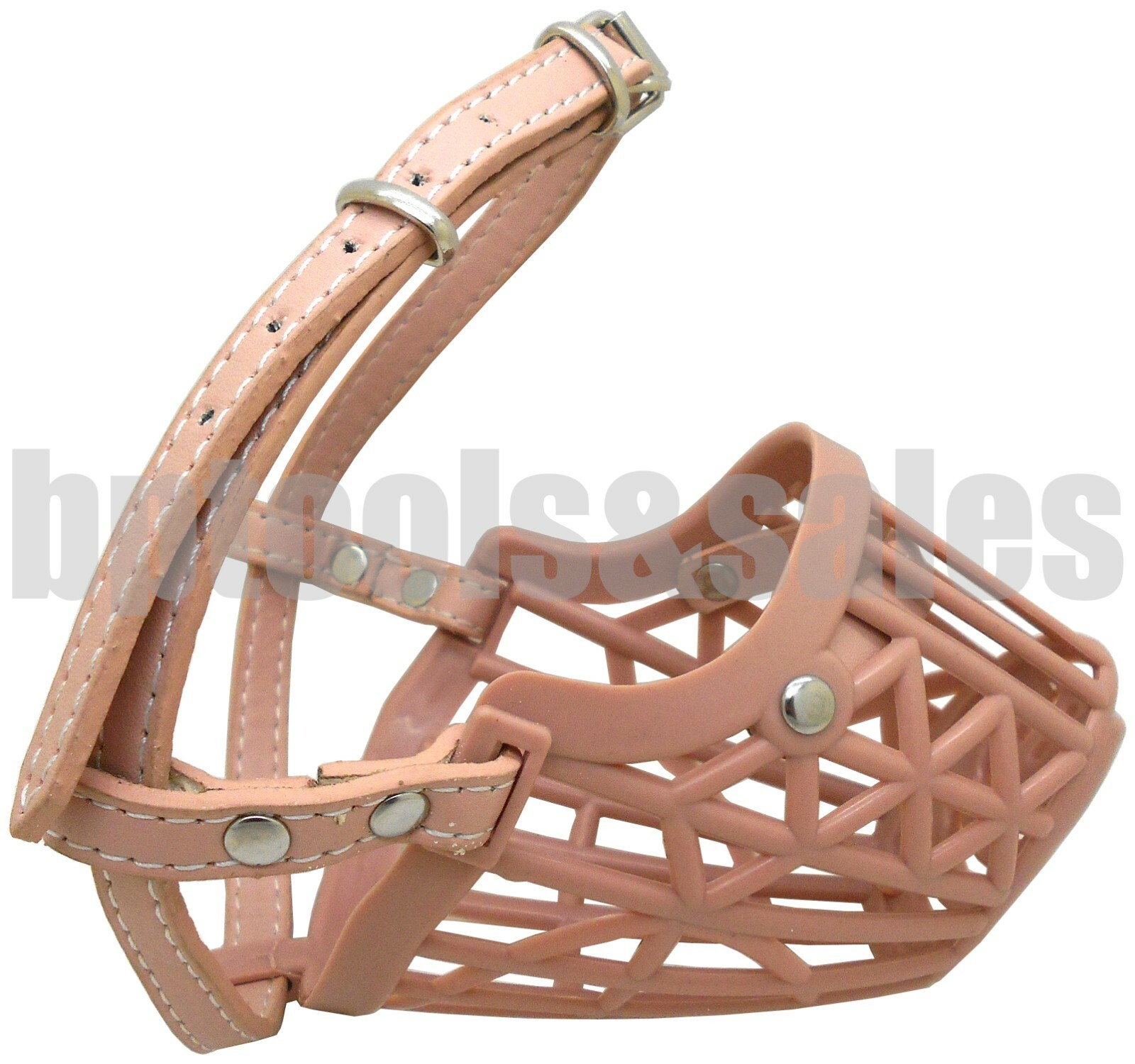 Adjustable Leather Dog Muzzle - Basket Style - Beige
