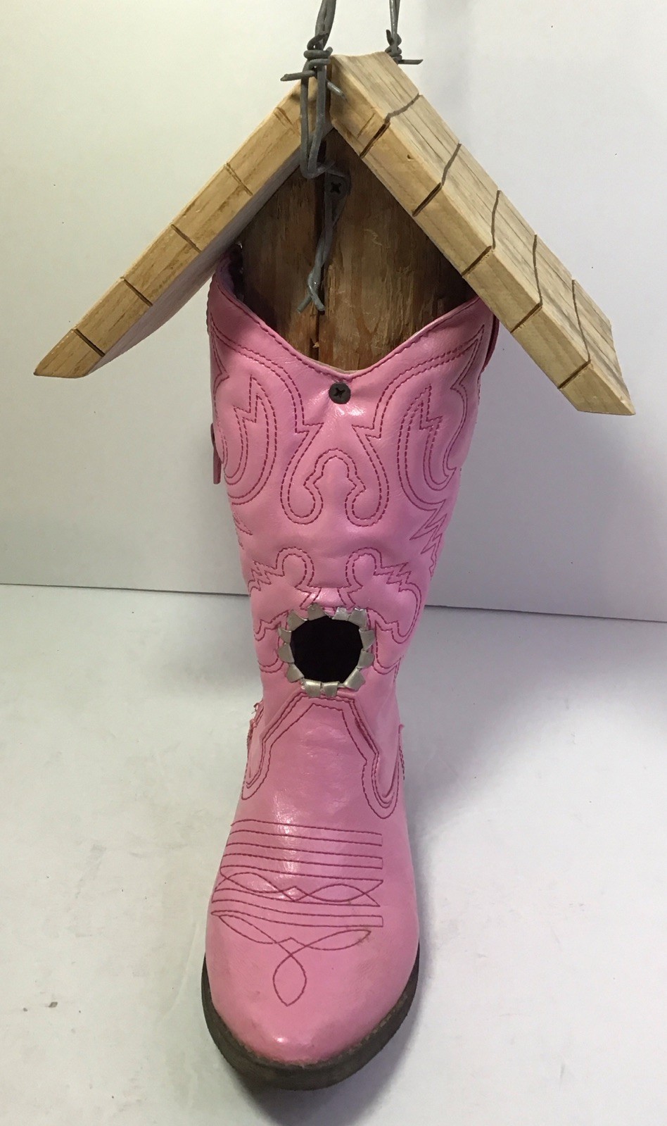 Cowboy Boot Bird House Rustic Farm Yard Decor Handmade Weste...