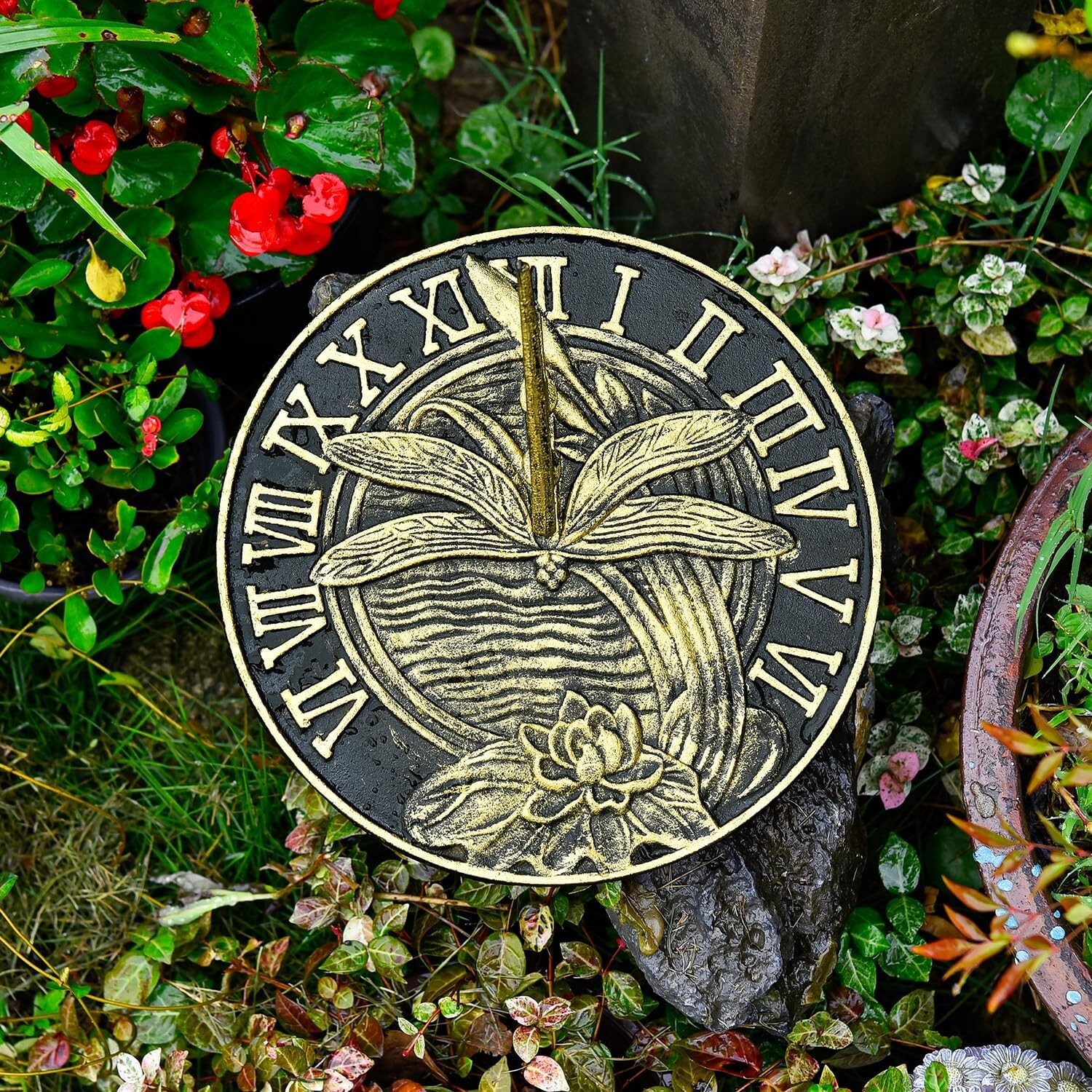 Cast Iron Dragonfly Sundial, 10-Inch Diameter