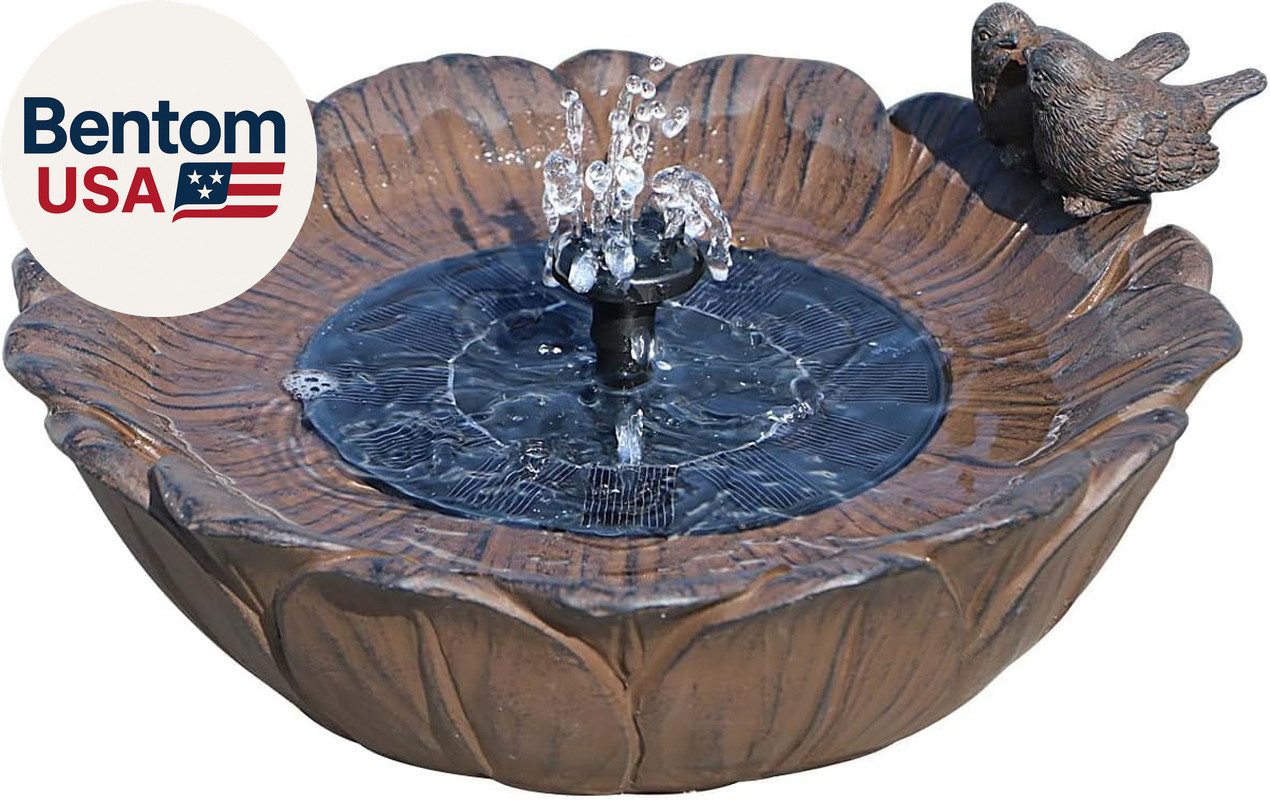Solar Bird Bath Fountain, Sunflower With Resting Bird, Solar...