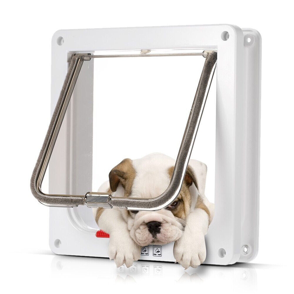 Pet Door 4-Way Lockable White Magnetic Lock Flap for Cat Pup...