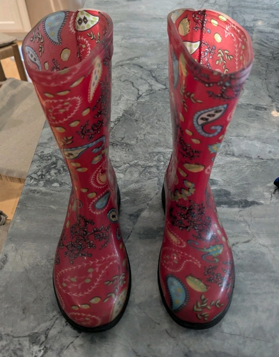 Sloggers Women Tall Pull-On Rain Garden Boots Red Paisley Pr...