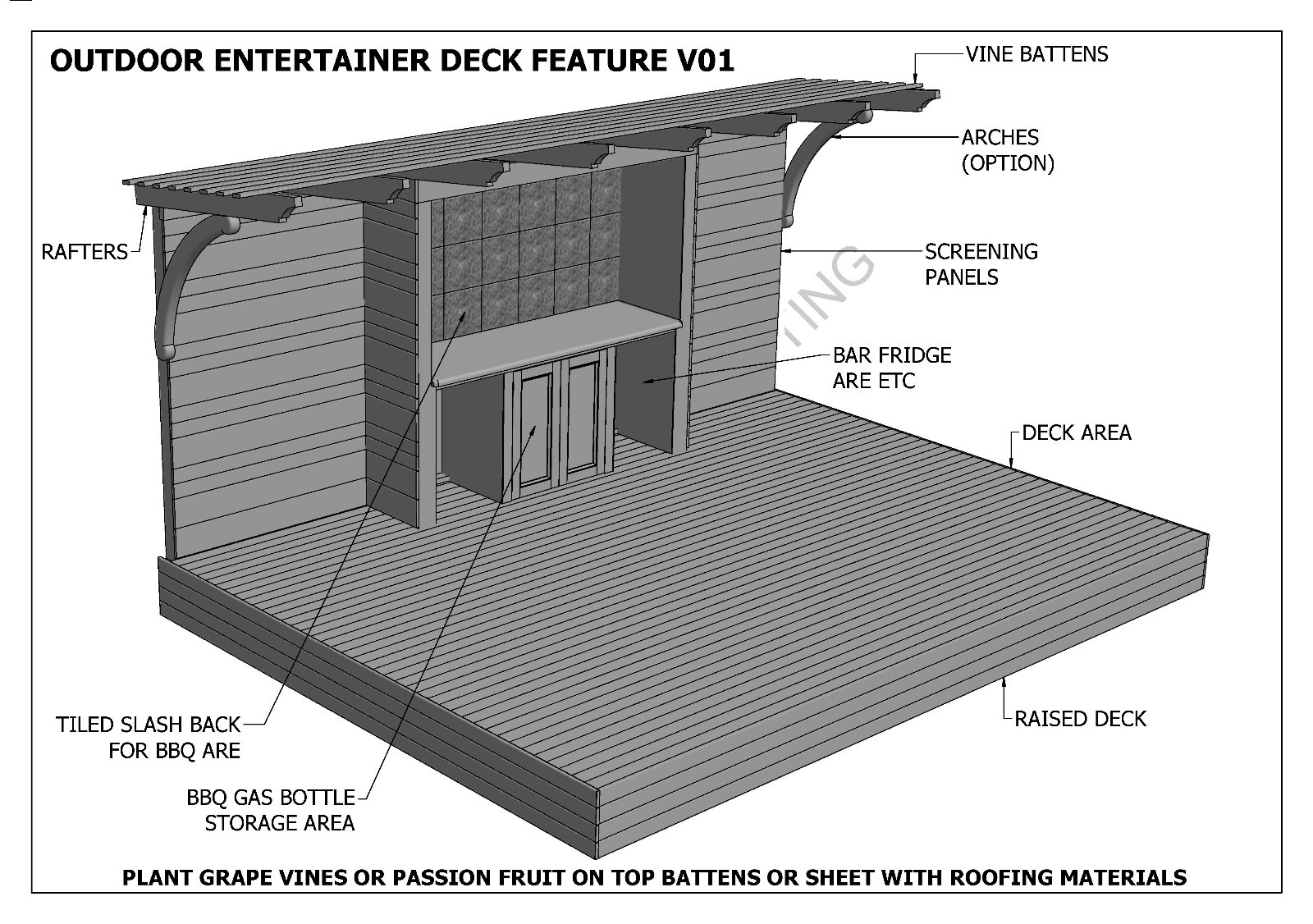 Outdoor Entertainment Deck & BBQ Pergola Patio V01 Plans