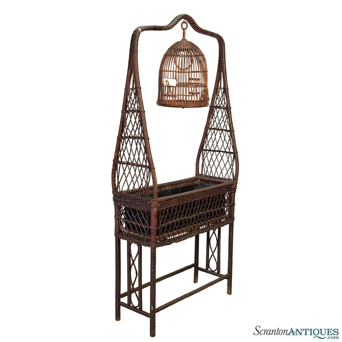 Antique Victorian Wicker Planter Garden Box Stand with Bird...