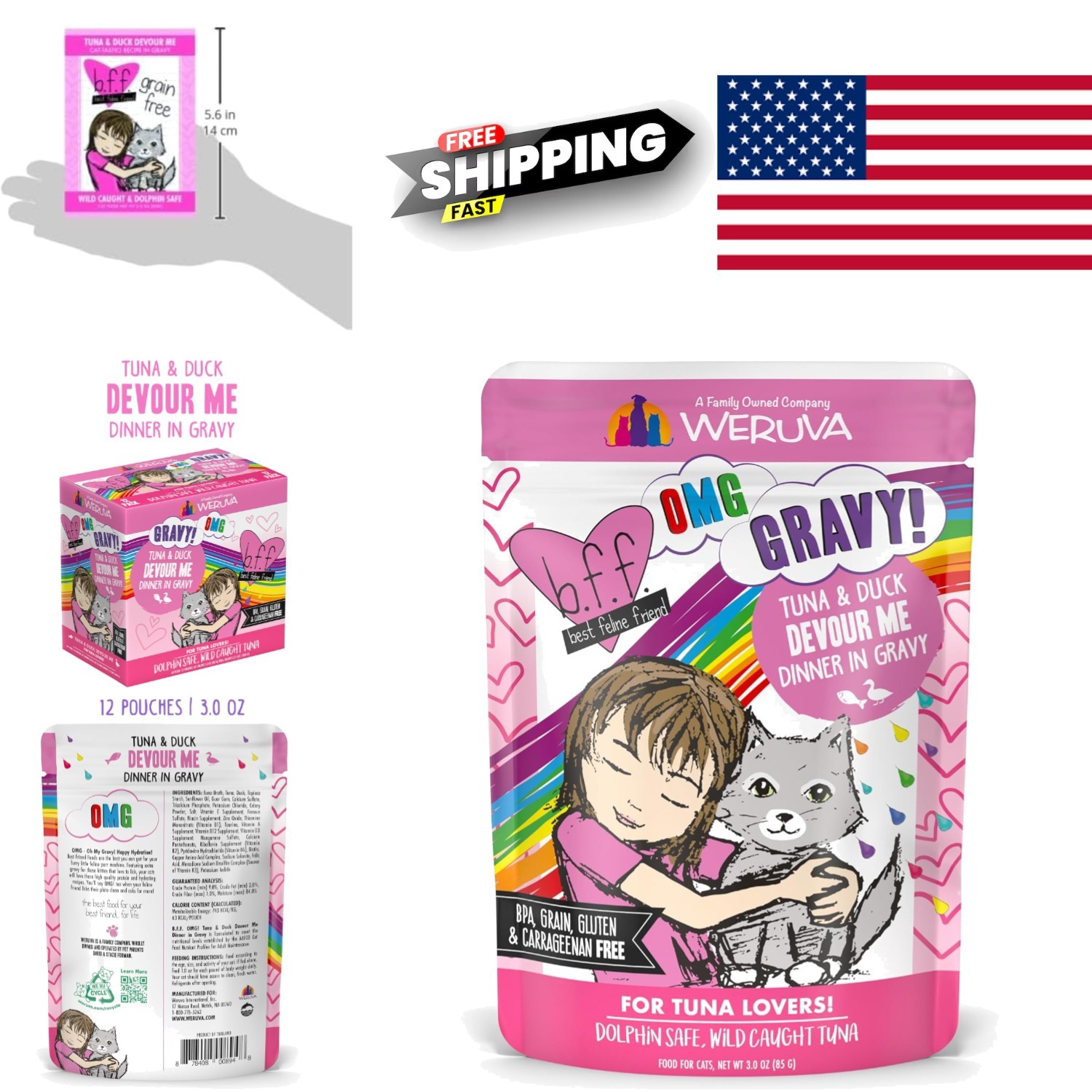 Tender Tuna and Duck Gravy Cat Food for Indoor Cats 3oz, Pac...