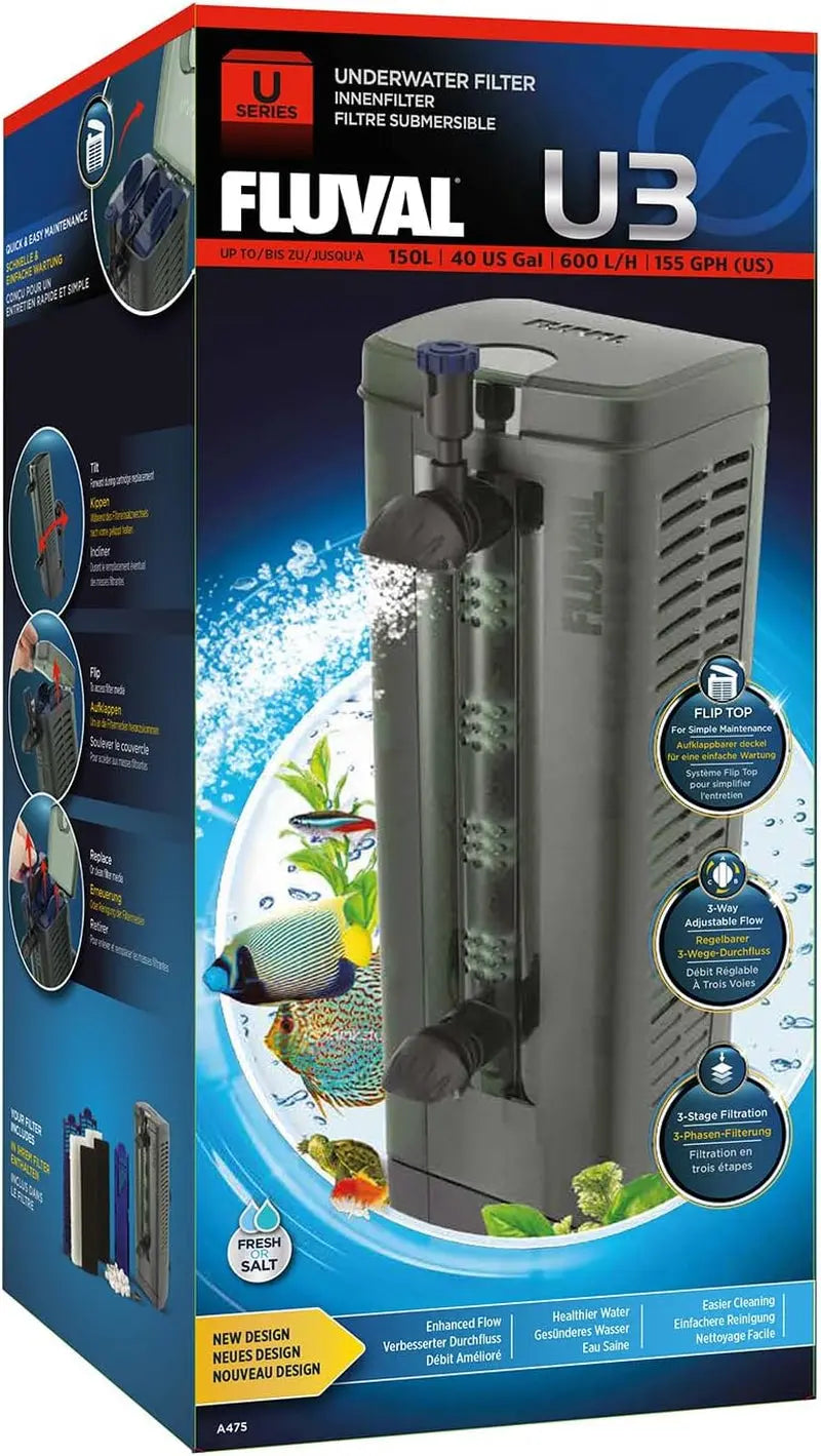 Fluval U3 3-Stage Aquarium Filter, 40 Gallon Freshwater Setu...