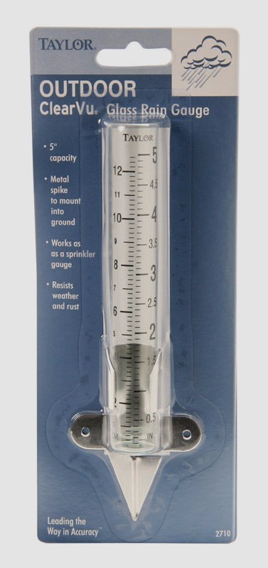 Taylor Clear VU Glass Rain Gauge, 5" Capacity, 2710N