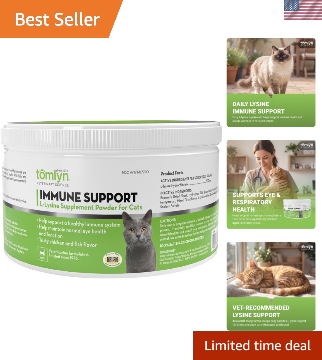 Tomlyn L-Lysine Powder Supplement - Immune Support for Cats,...