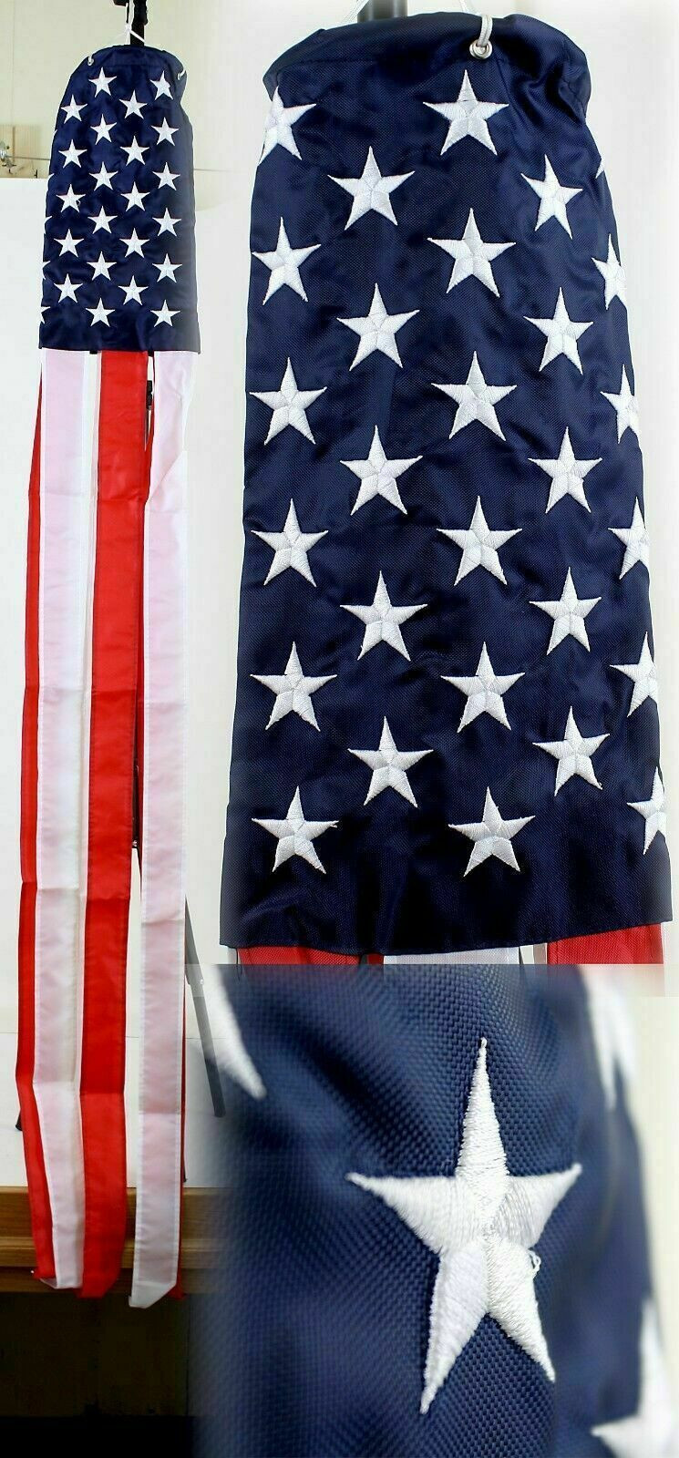 Embroidered American Flag Wind Sock - USA Flag Design - 60 I...
