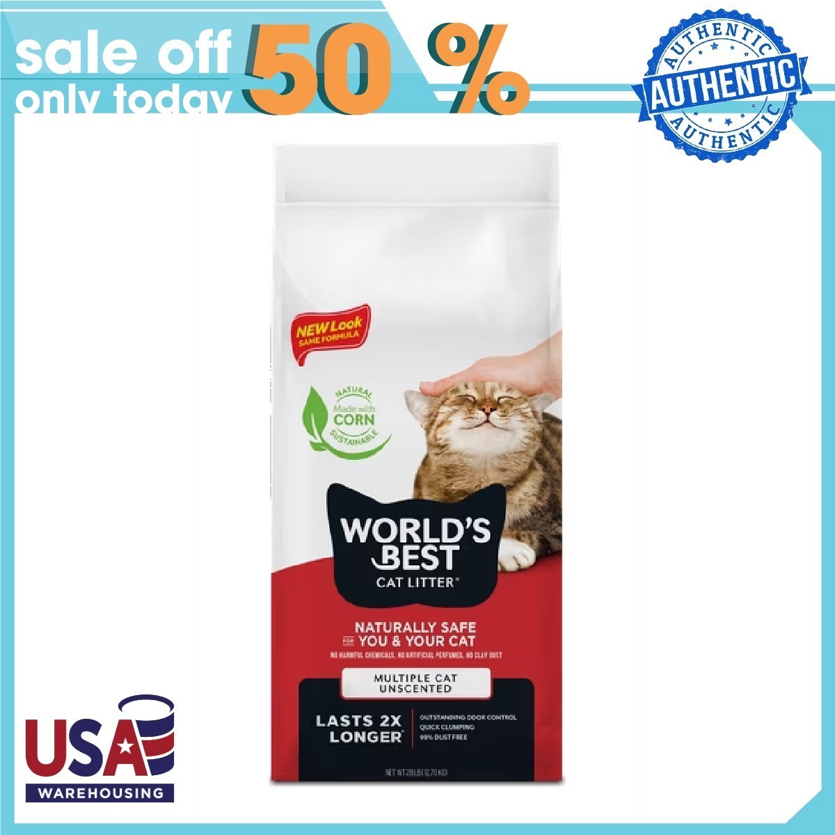 World's Best Cat Litter Multiple Cat Unscented, 28 lbs