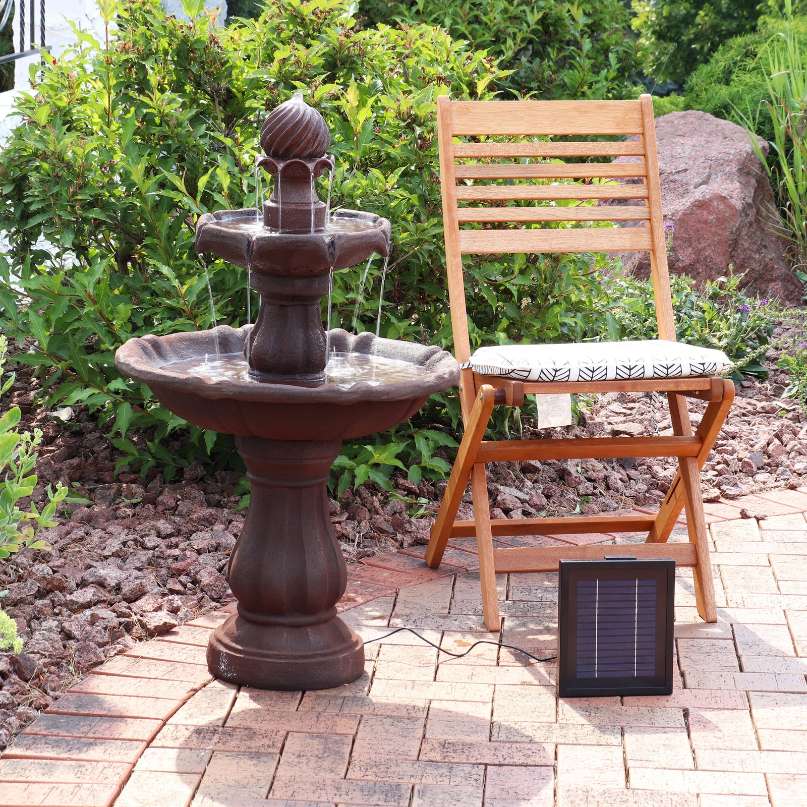 Sunnydaze Resin Solar Water Fountain - Outdoor 2-Tier Founta...