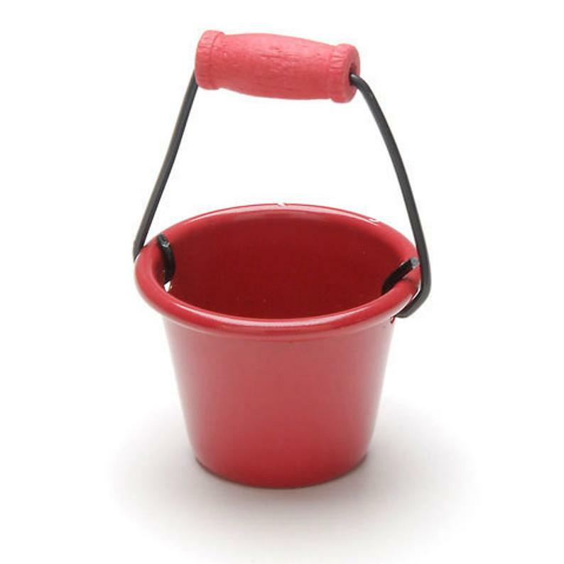 Miniature Red Dollhouse Bucket with Handle