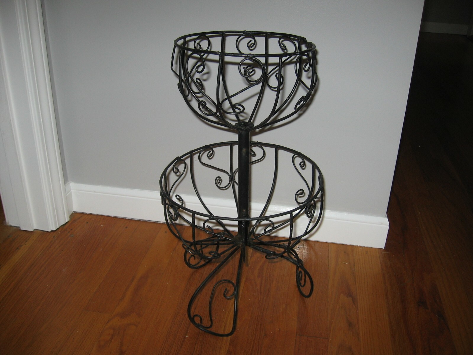 Vintage Curly Metal Plant Stand - 2 Basket Tier Design