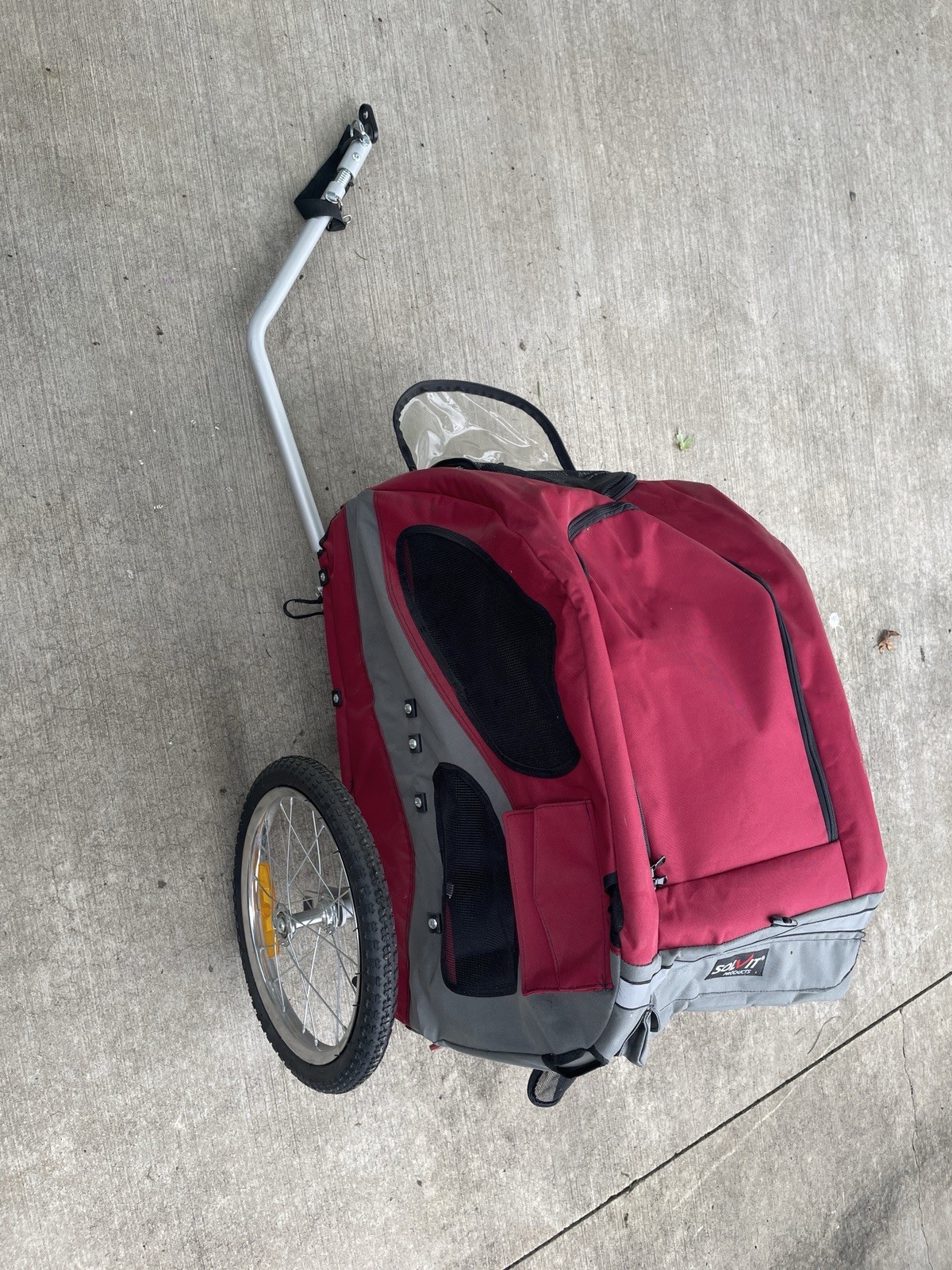 Solvit Dog Bike Trailer With Tow Arm, Red/Gray, Size M