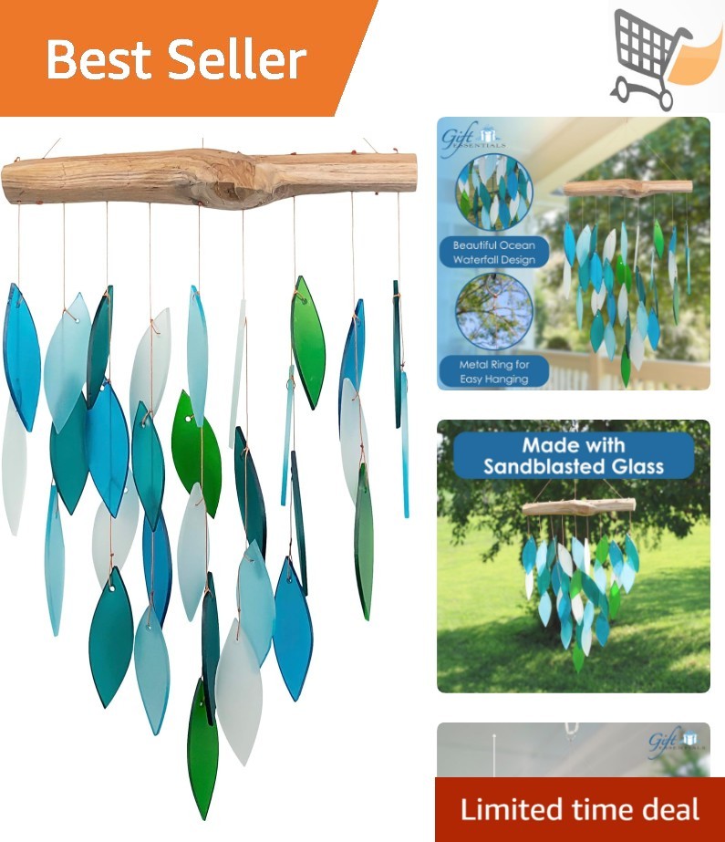 Handcrafted Glass Driftwood Wind Chime - Tropical Ocean Beac...