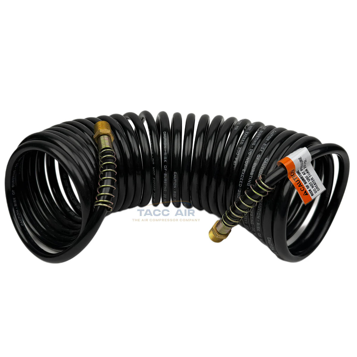 Coiled Air Hose 1/4" x 25 Ft Black Nylon 200 PSI