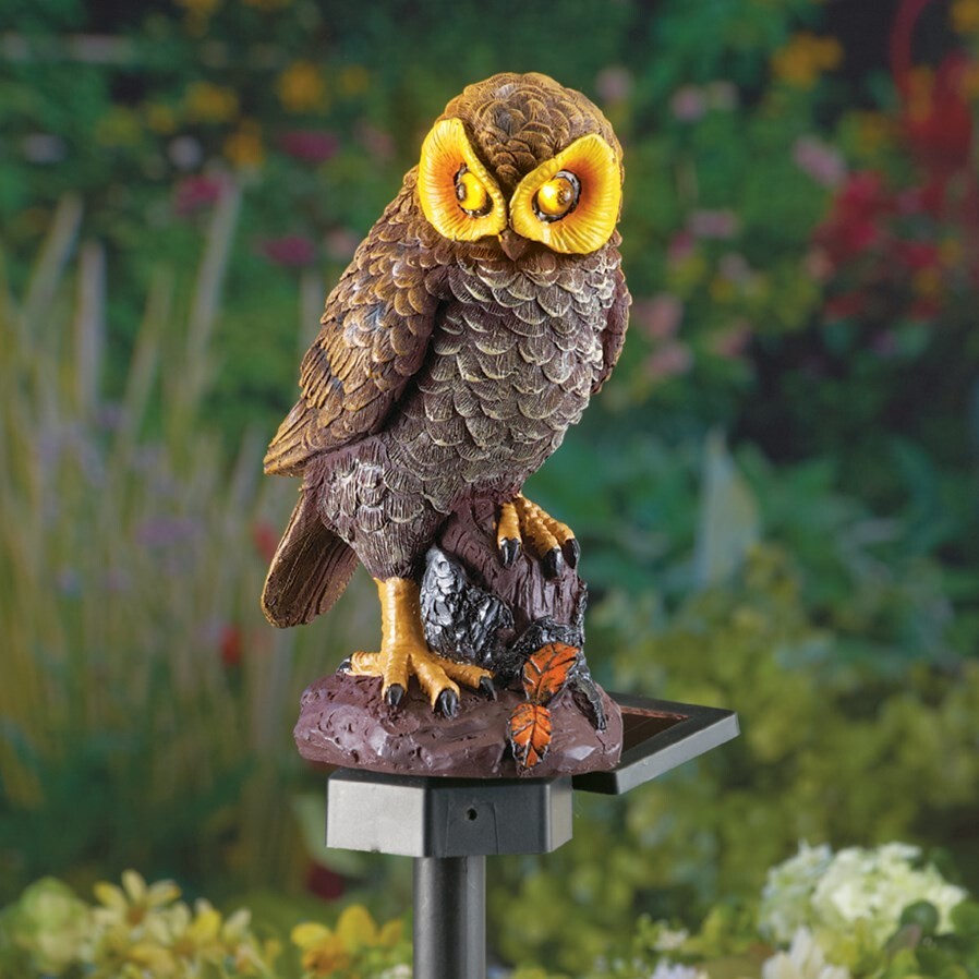 Solar Lighted Brown Owl Garden Statue (12" x 8", 3 lbs)