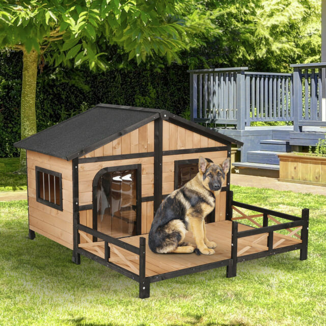 Wooden Elevated Backyard Log Cabin Pet Dog House Kit (Approx...