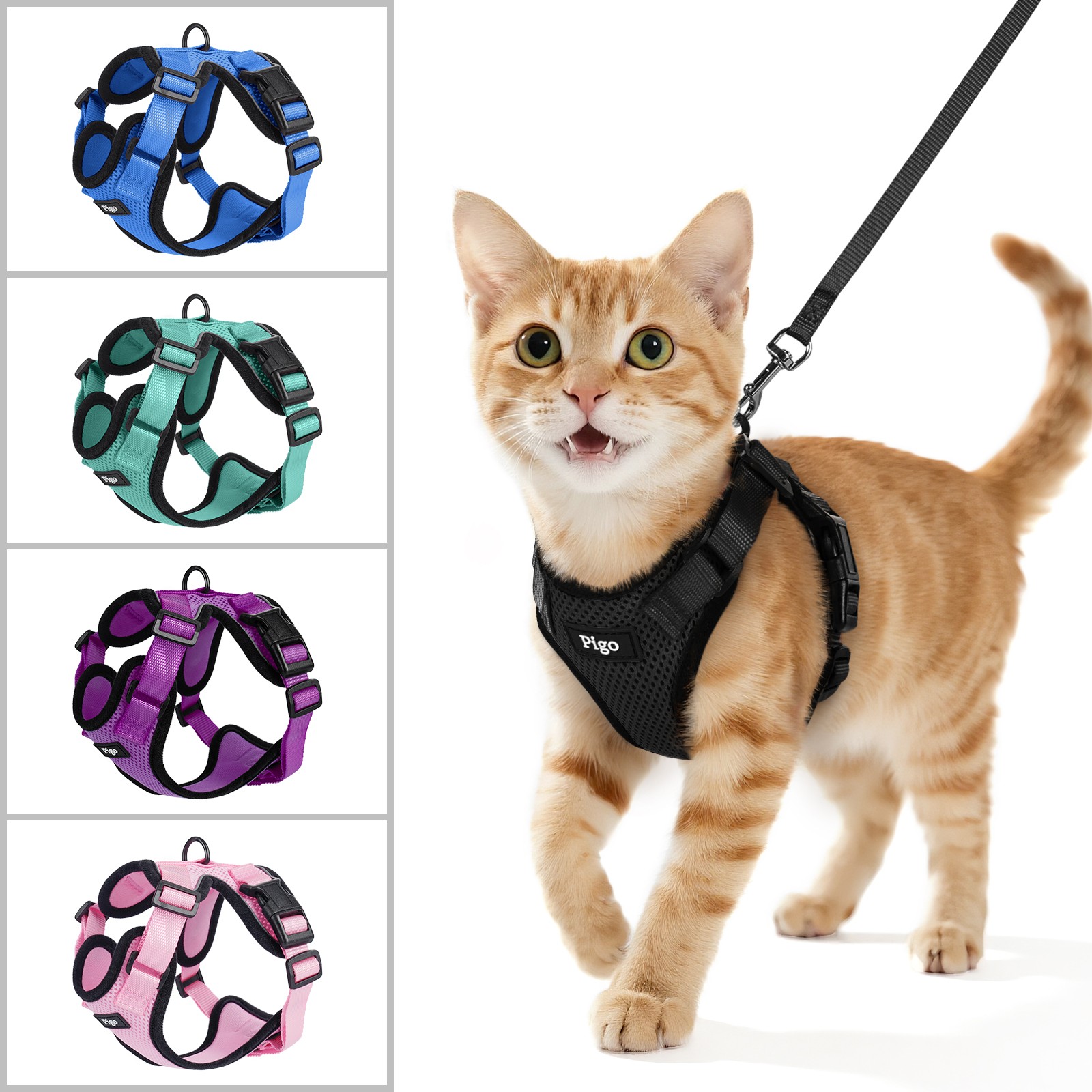 Pigo Cat Harness & Leash Escape-Proof Soft Adjustable Reflec...