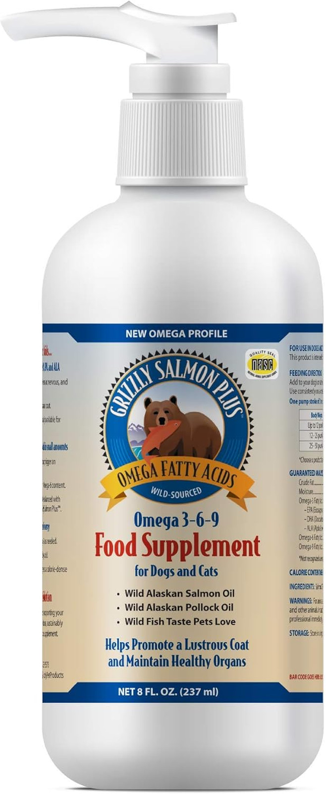 Grizzly Pet Products Salmon Plus Omega 3-6-9 Food Supplement...