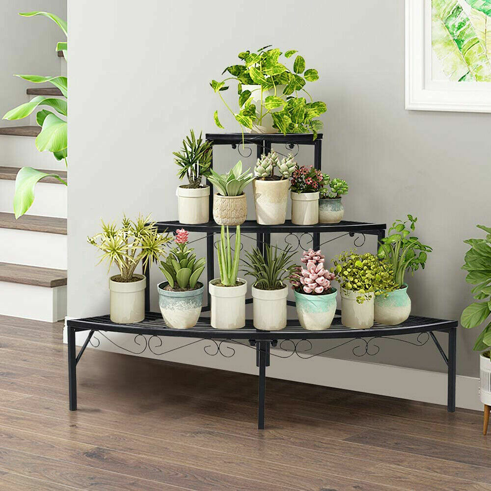 Heavy Duty 3-Tier Quartered Iron Garden Stand Outdoor Plant...