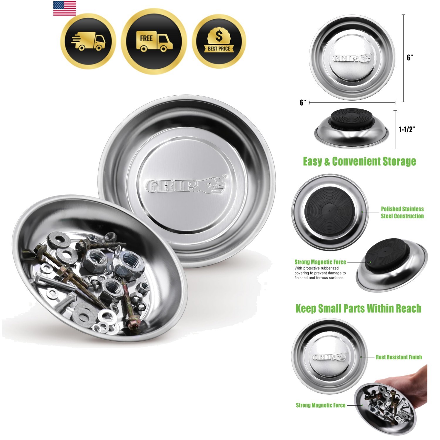 Stainless Steel Magnetic Parts Tray - Secure Storage for Nut...