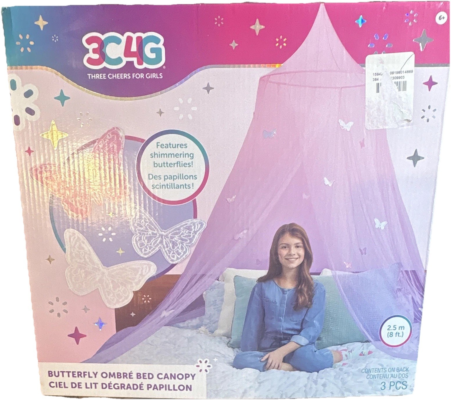 Butterfly Bed Canopy 2.5m/8ft Ombre Purple Pink Shimmering