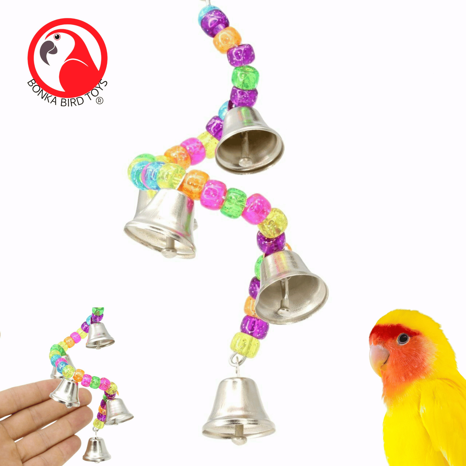 Ring My Bell Bird Toy — Parrot Cage Toy for Cockatiel, Budgi...