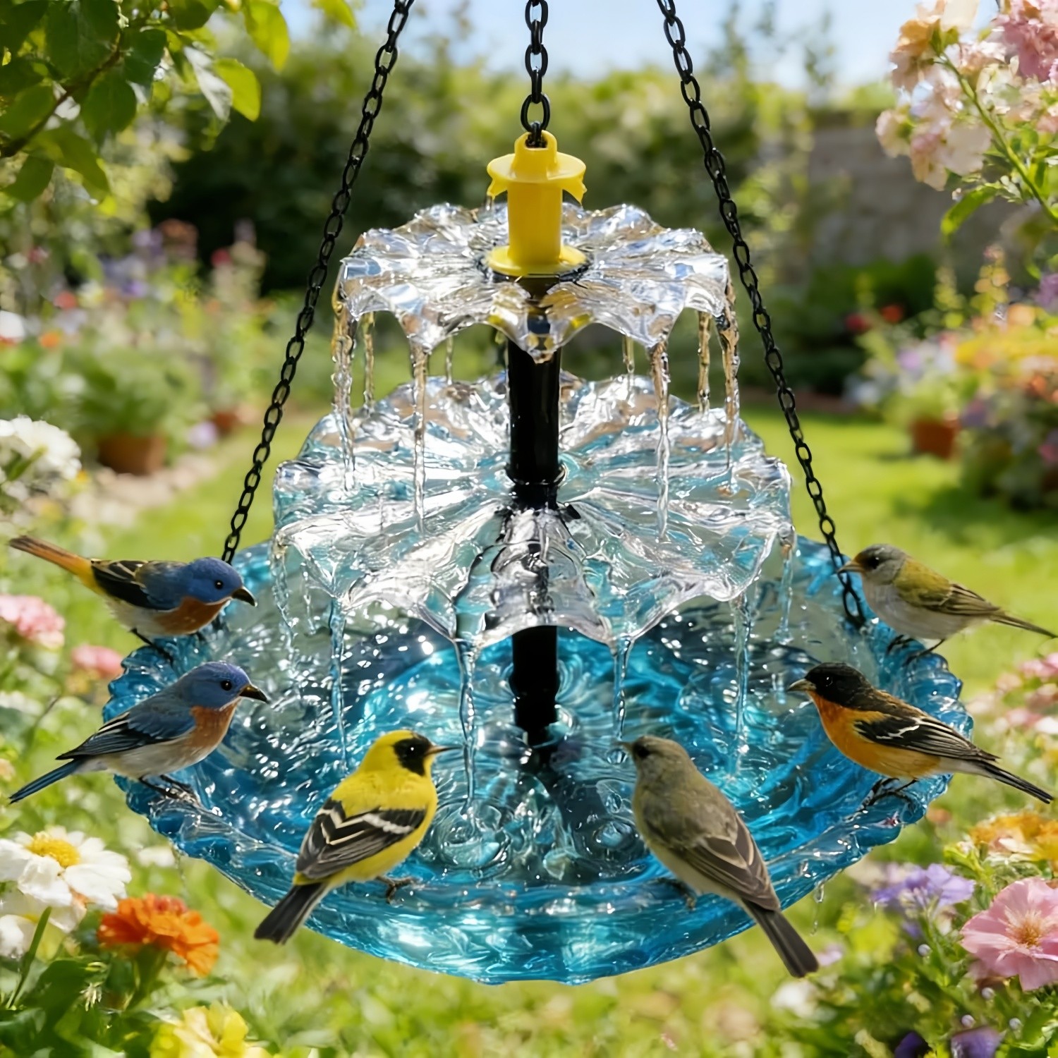 Hanging Solar Bird Bath Fountain, 3-Layer Cascading Water