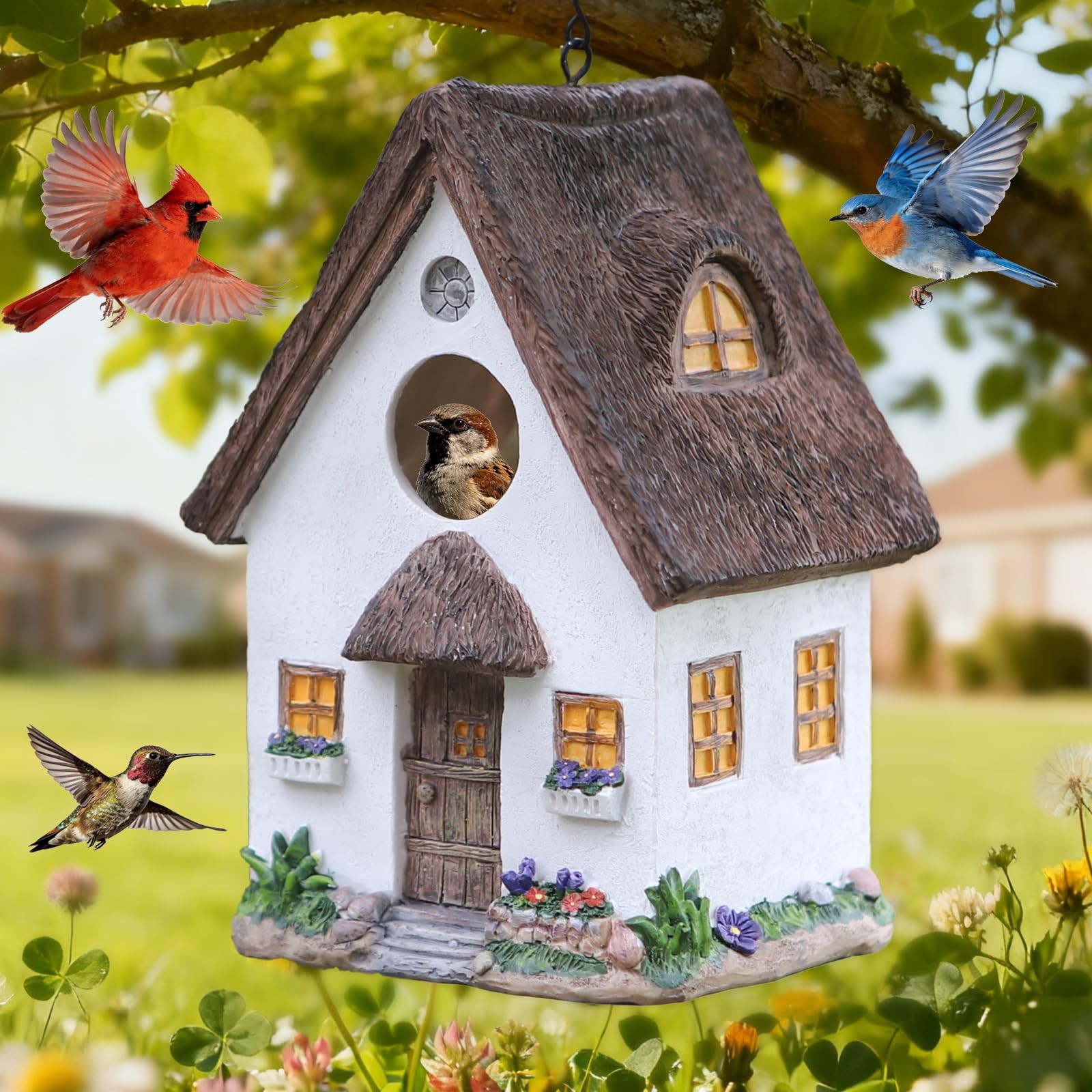 Bird Houses for Outside Rustic Cottage Birdhouse with Thatch...