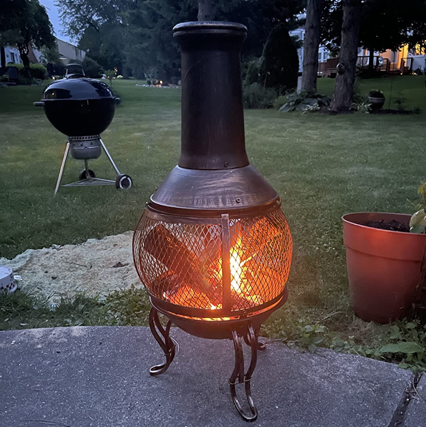 Outdoor Steel Chiminea Fire Pit Backyard Patio Wood Burning...