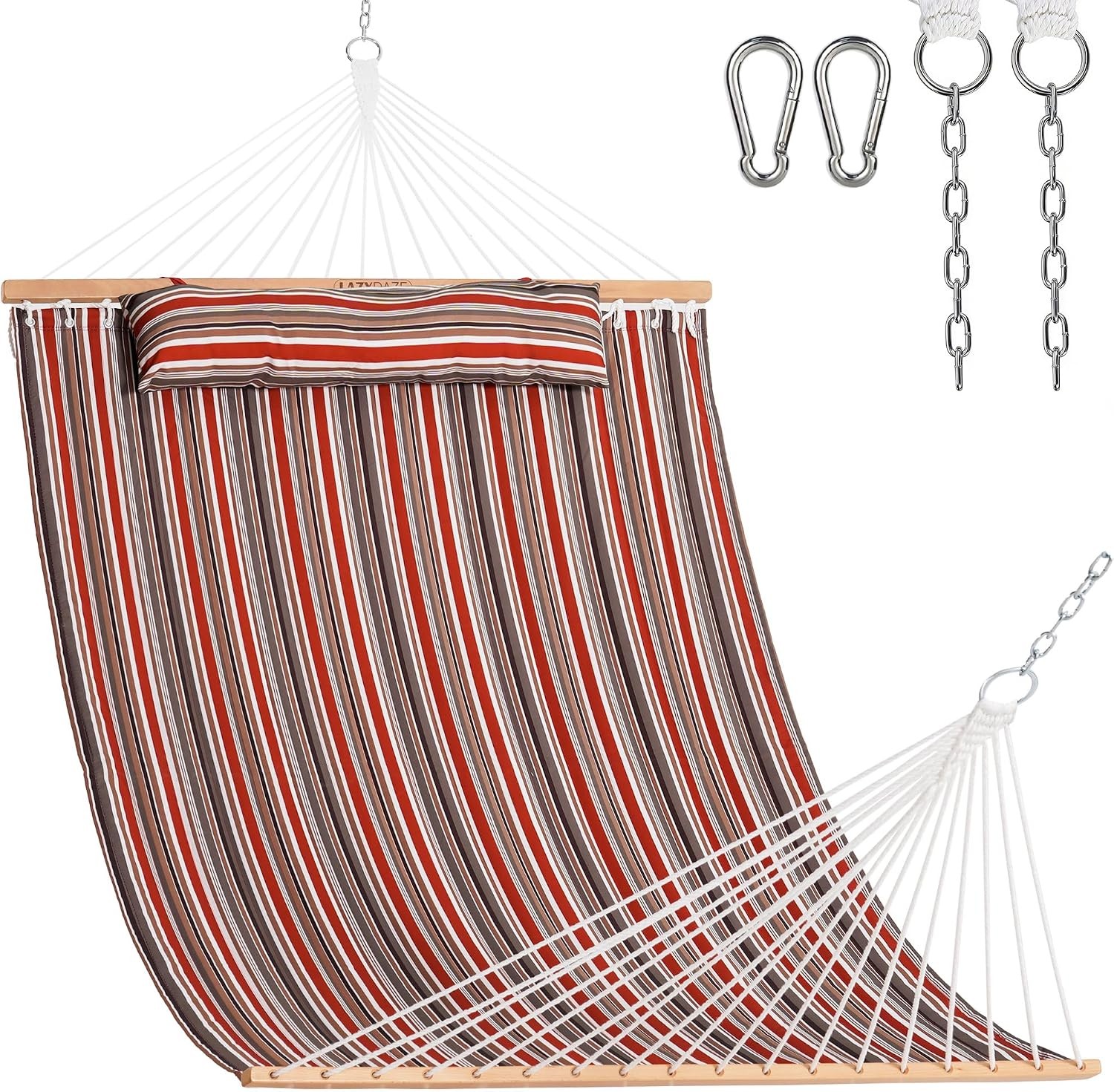 Quilted Hammock with Spreader Bars & Detachable Pillow - 12...