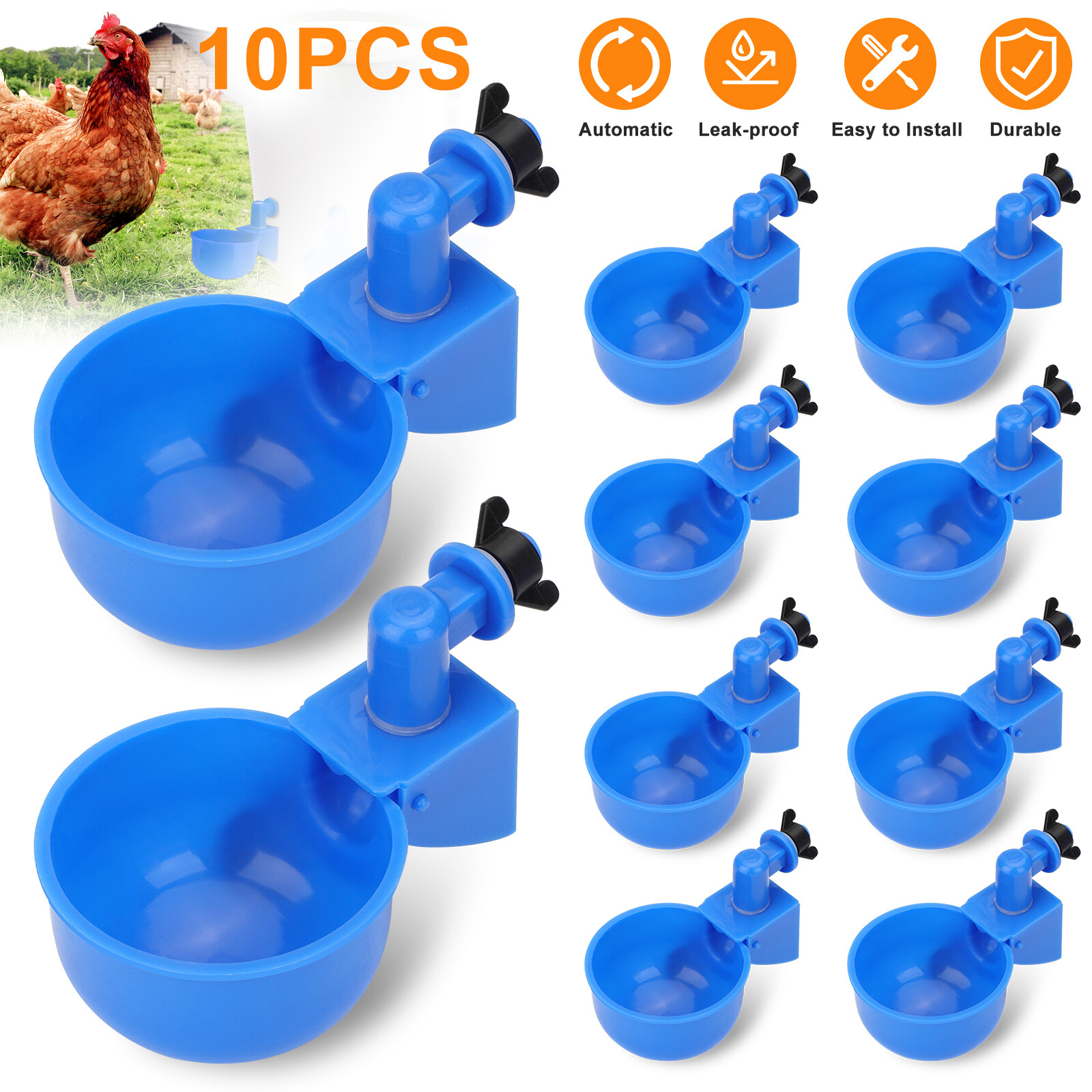 Water Cups Poultry Drinker Waterer Chicken Duck Quail (10-Pa...