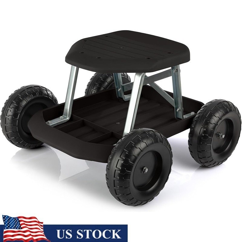 Portable Heavy Duty Gardening Scooter with Tool Tray