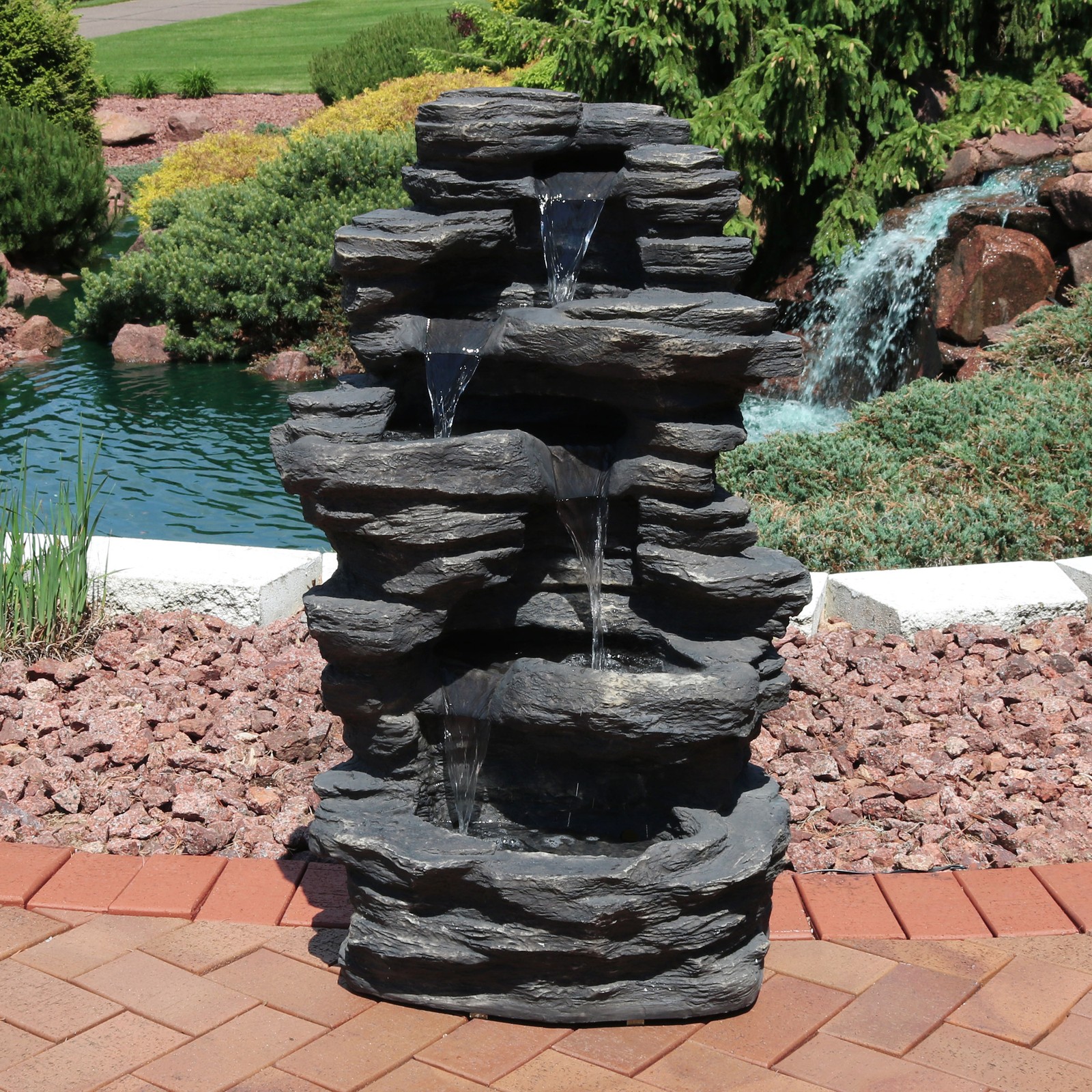 Sunnydaze Electric Waterfall Fountain - 39 Inches LED