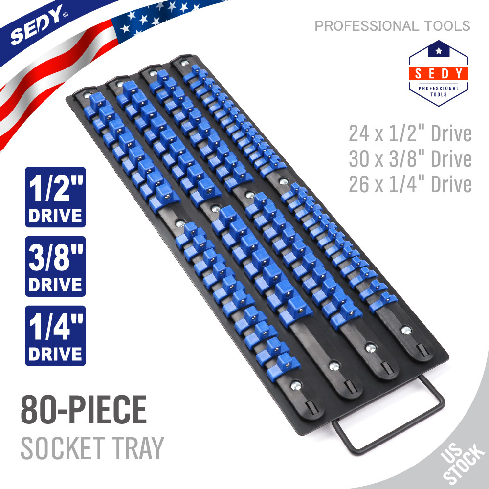 Socket Organizer Storage Rail Rack Holder — 80 Sockets, 1/4...