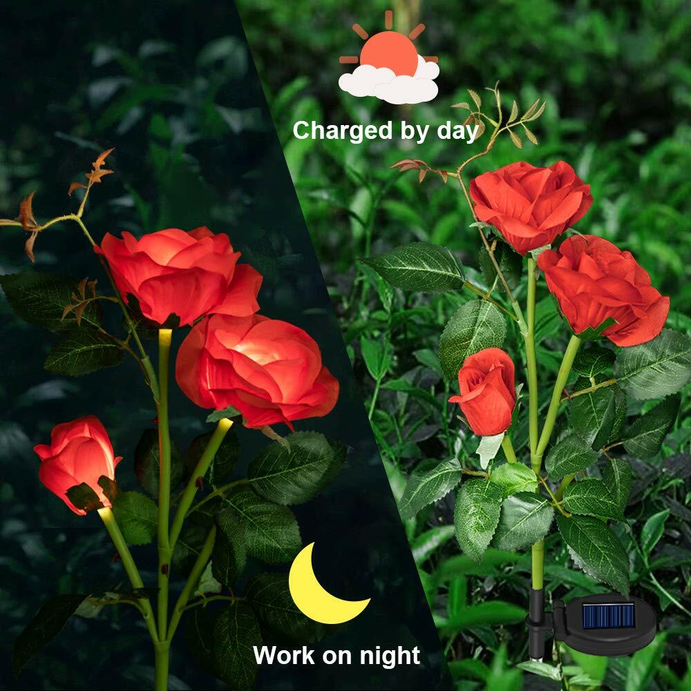 Solar Powered Rose Flower Garden Stake Outdoor Landscape Lam...