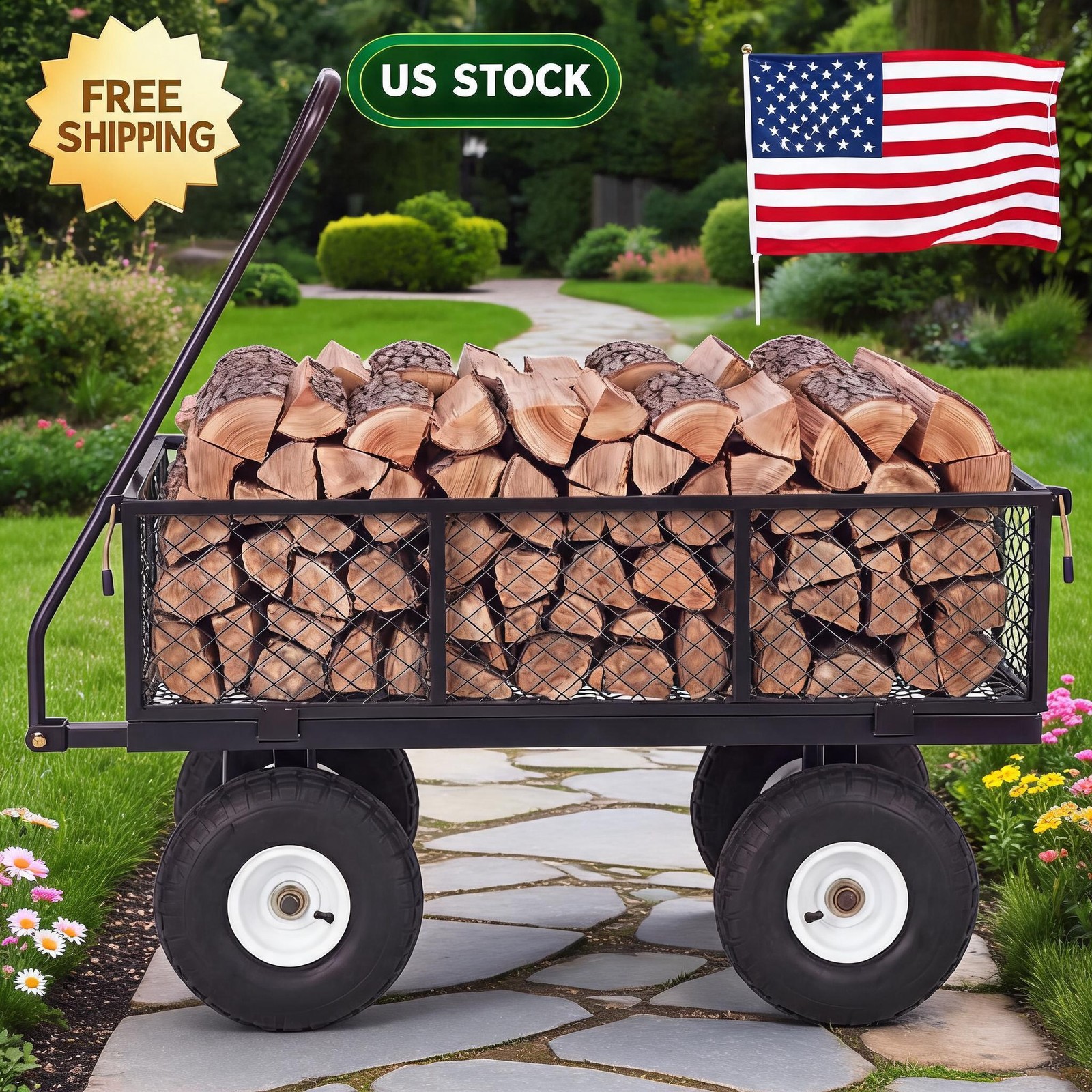 Heavy Duty Steel Garden Cart - 800LBS Metal Yard Cart